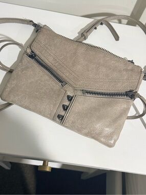 Botkier Taupe Leather Zip-Front Crossbody with Stud Accents